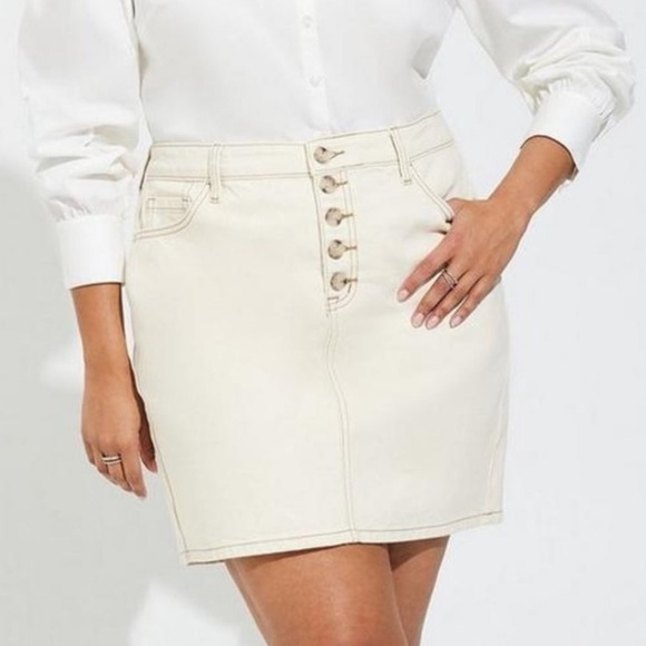torrid Dresses & Skirts - Torrid 20 mini skirt tan nude a-line short jean denim button fly plus size new